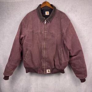 Vintage CARHARTT Santa Fe Jacket Mens SZ XL Burgundy J14 Duck Bomber Canvas 90s